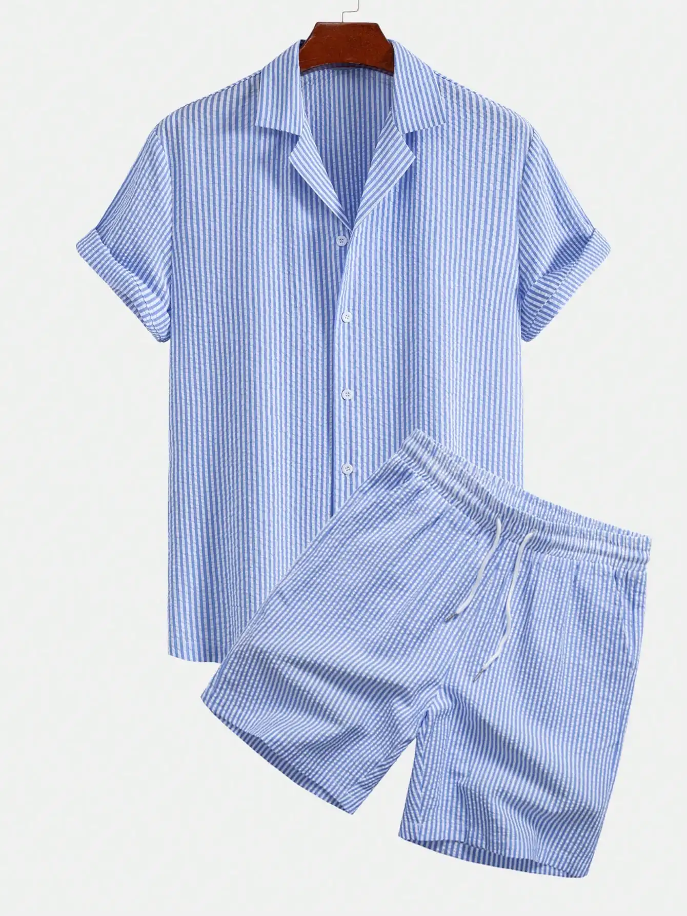 

Men's Striped Short Sleeve Shirt And Shorts 2-Piece Set Casual Summer