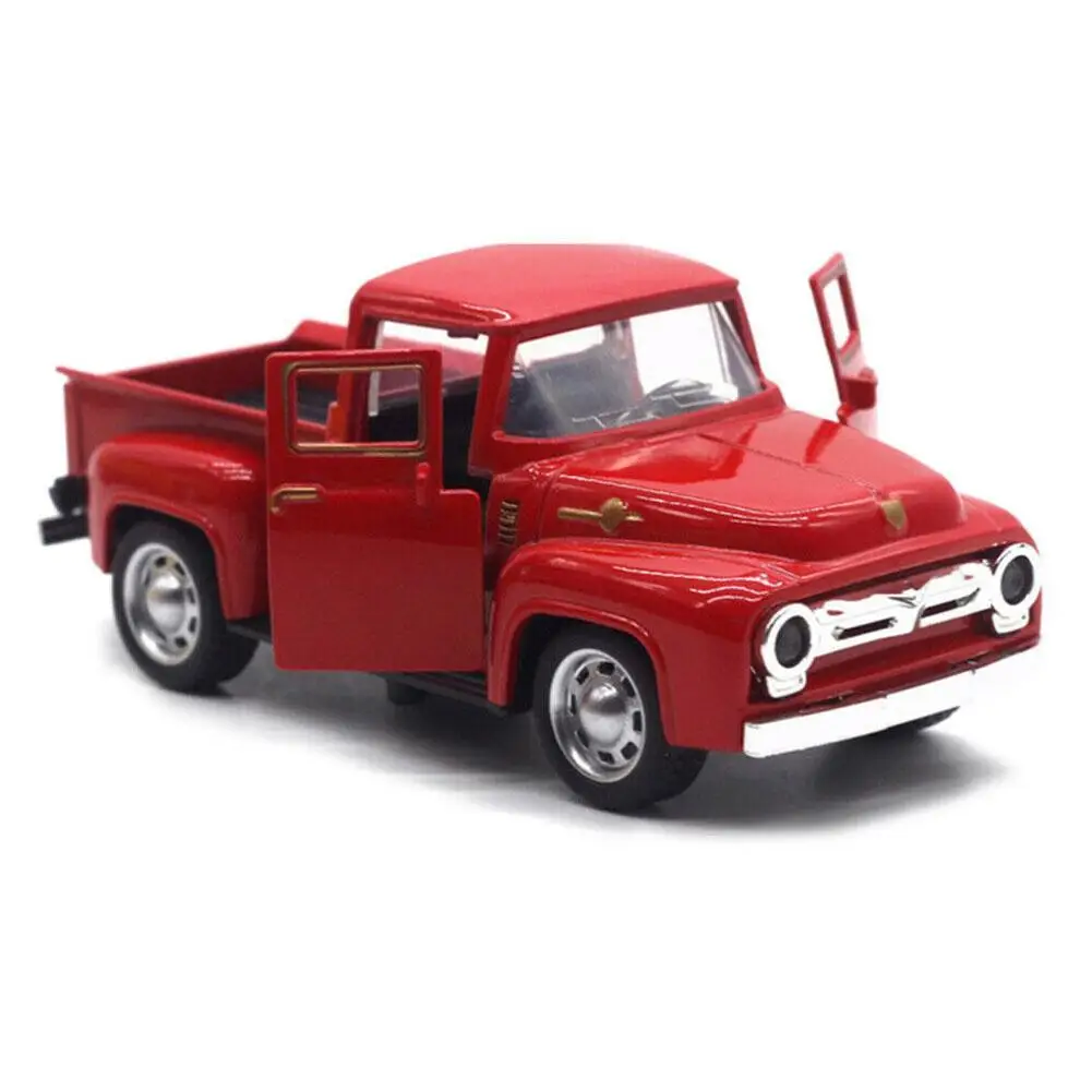 1/32 Red Metal Truck Model Vintage Alloy Mini Pull-Back Diecast Car Collection Decor Boys Children's New Year Christmas Toy Gift