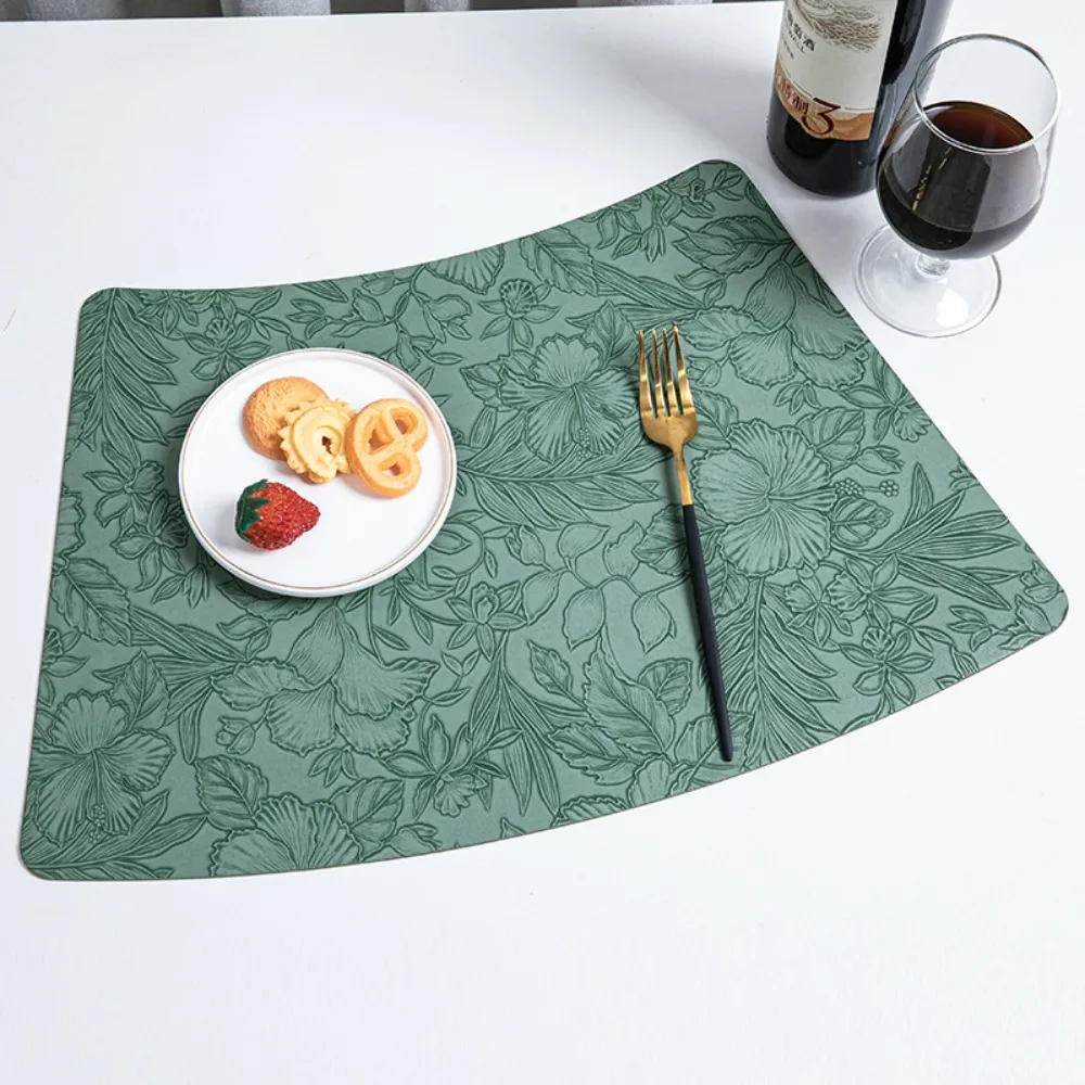 Chinese Style Fan-Shaped Placemats Heat Resistant Waterproof Leather Placemats Oil-Proof Elegant Dining Table Mat Kitchen