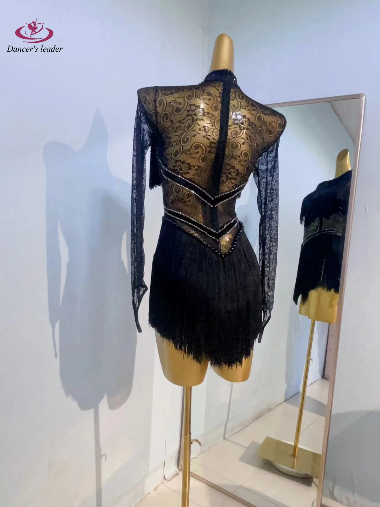 Latin Dance Costume, Rhinestone Women's Clothing, High-end Custom Mesh Embroidery Splicing, Tassel Samba Performance Dress