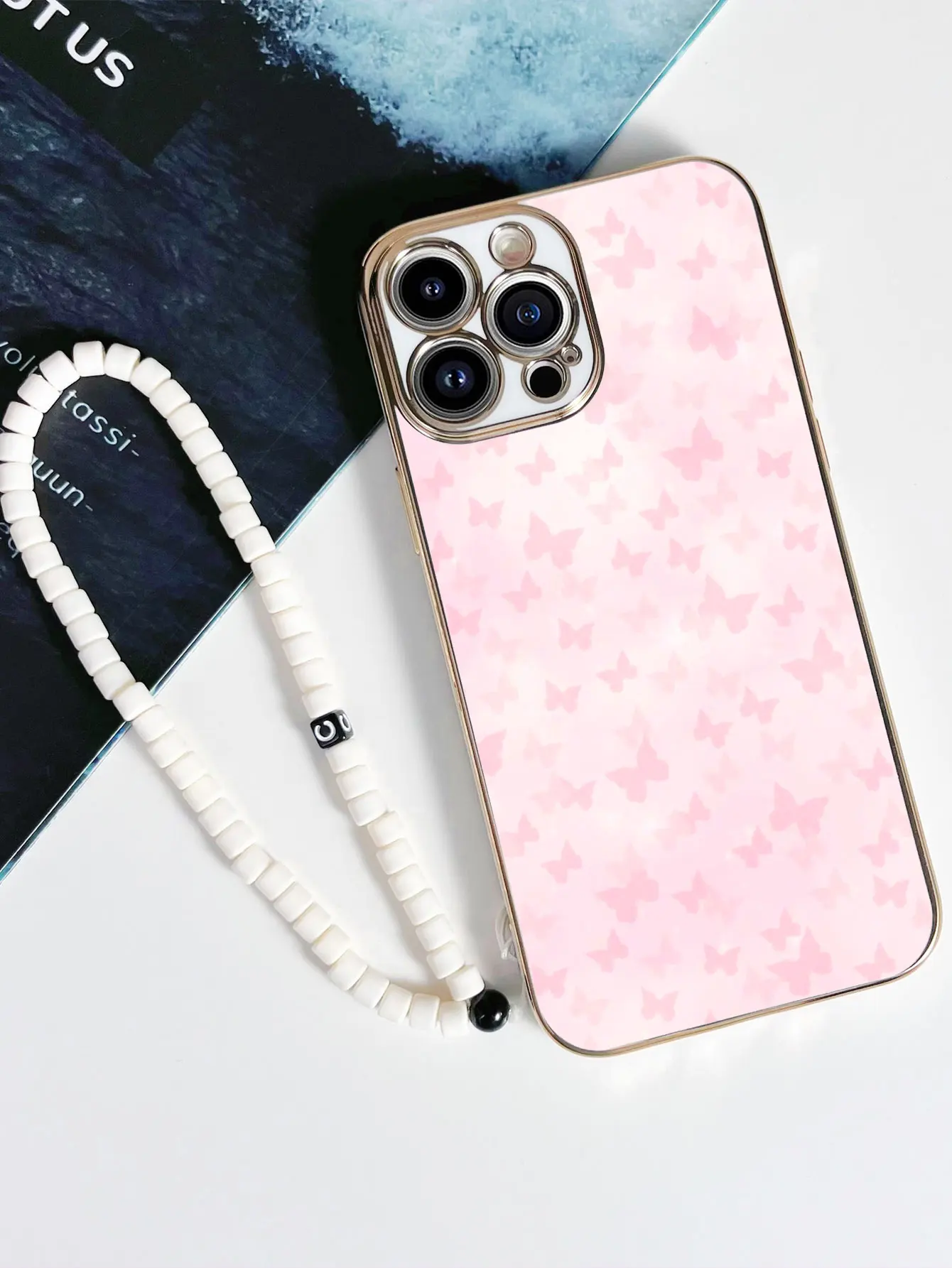 

Чехол для телефона 6D с гальваническим покрытием, белый, с цепочкой-подвеской, для iPhone 17 16 15 14 Plus 13 12 11 Pro Max XR X S 7 8 SE, задняя крышка