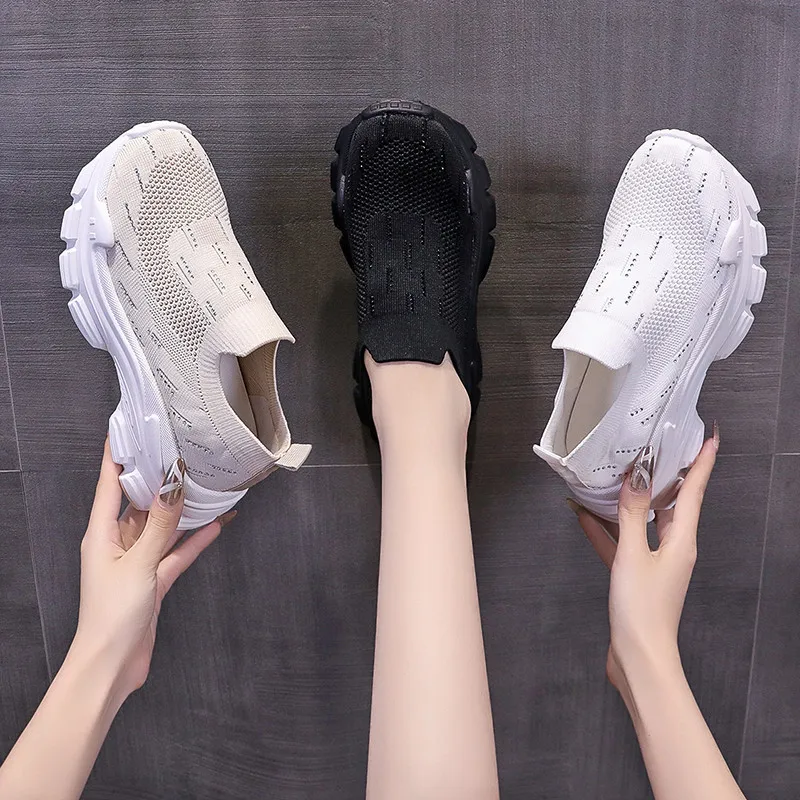 Women's Shoes Casual Shoes Spring Sneakers Neon Platform Woman-shoes Tennis Female Slip-on Fabric 2025 Thick Sole Roses Mesh Fas