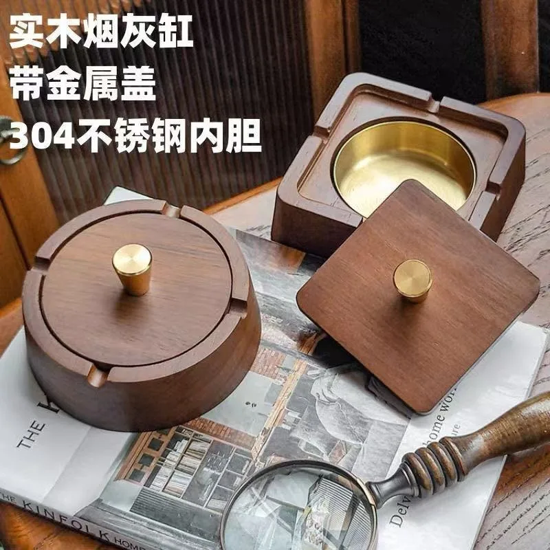 

Ashtray with anti fly smoke cover for home and office use, high aesthetic solid wood ashtray for gift, made of wood
