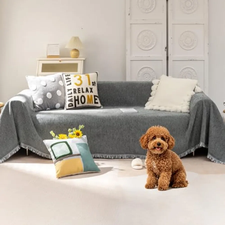 

Oversize Couch Cover, Thick Chenille Sofa Cover with Good Drape, Delicate Tassel Design Couch Covers for 3-4 Cushion Couch Sofa