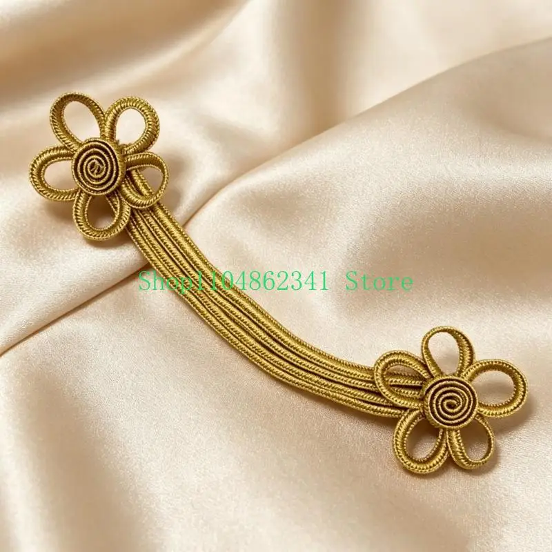 652F Decorative Flower Buttons for Garments, 2 Pcs Gold Tone Cord Knot Closures for Clothing Repair and Trim Projects