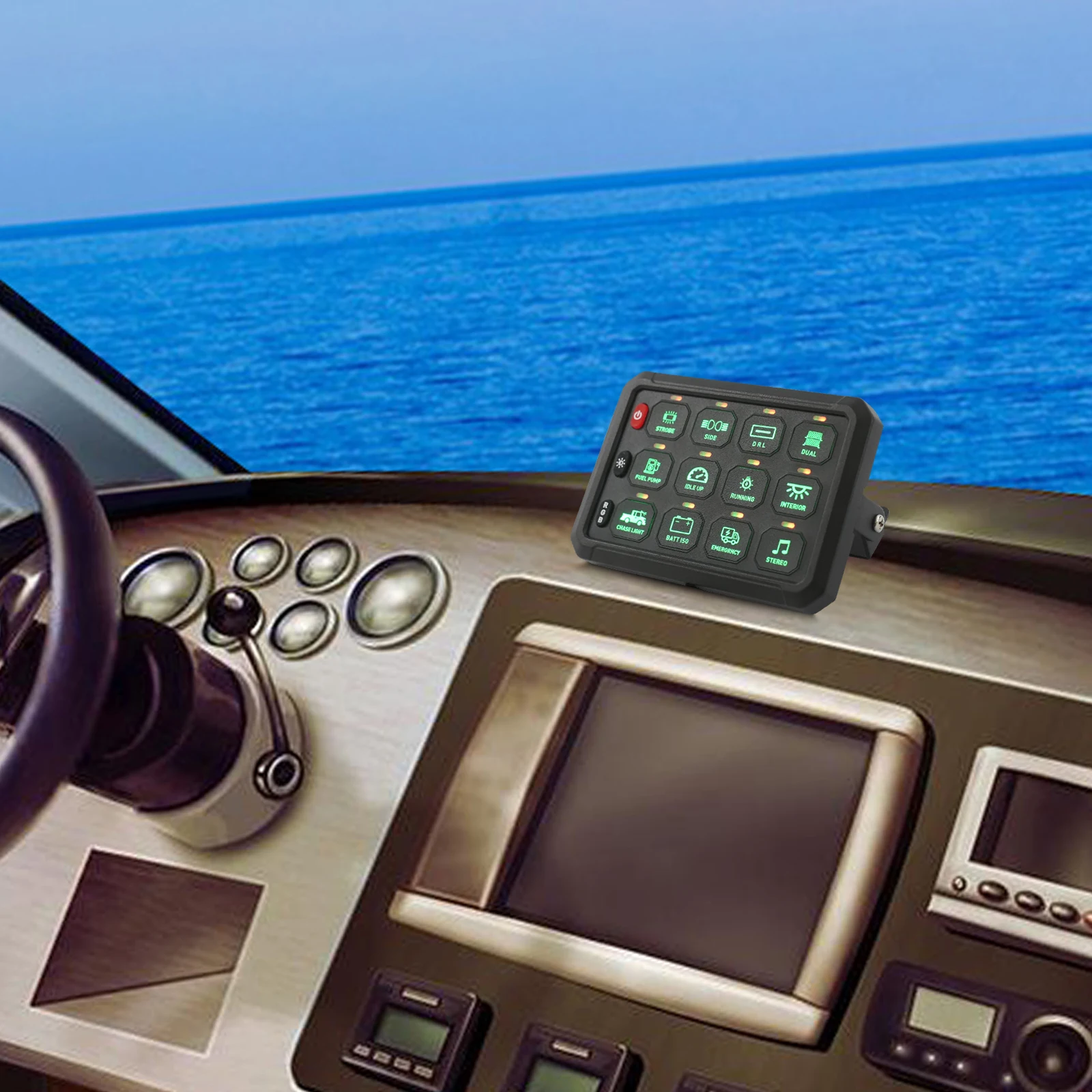 8/12 ギャングスイッチパネル、アプリ制御、調整可能な明るさと光の色、12V-24Vの車、トラック用