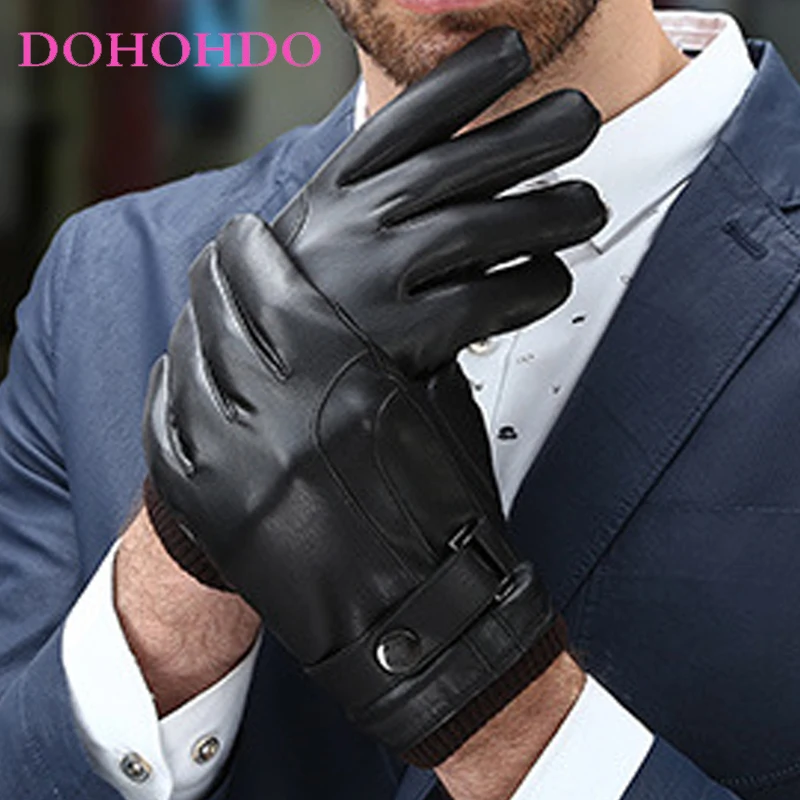 الرجال الخريف والشتاء قفازات بو شاشة تعمل باللمس قفازات جلدية الرجال زائد المخملية الدافئة الدراجات القيادة قفازات سوداء الذكور Guantes موتو #2