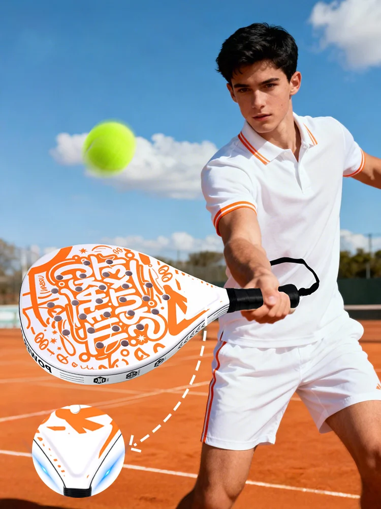 Raqueta de Pádel con Superficie de Fibra de Carbono - Raqueta Ligera con Memoria EVA, 2 Pelotas de Tenis y Estuche de Transporte para Adultos y Adolescentes