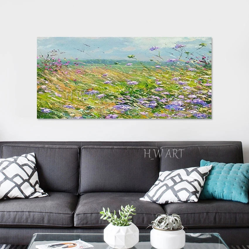 

Abstract Acrylic Textured Landscape Oil Painting 3D Flowers Natural Scenery Art Canvas Wall Frameless Picture For Living Room