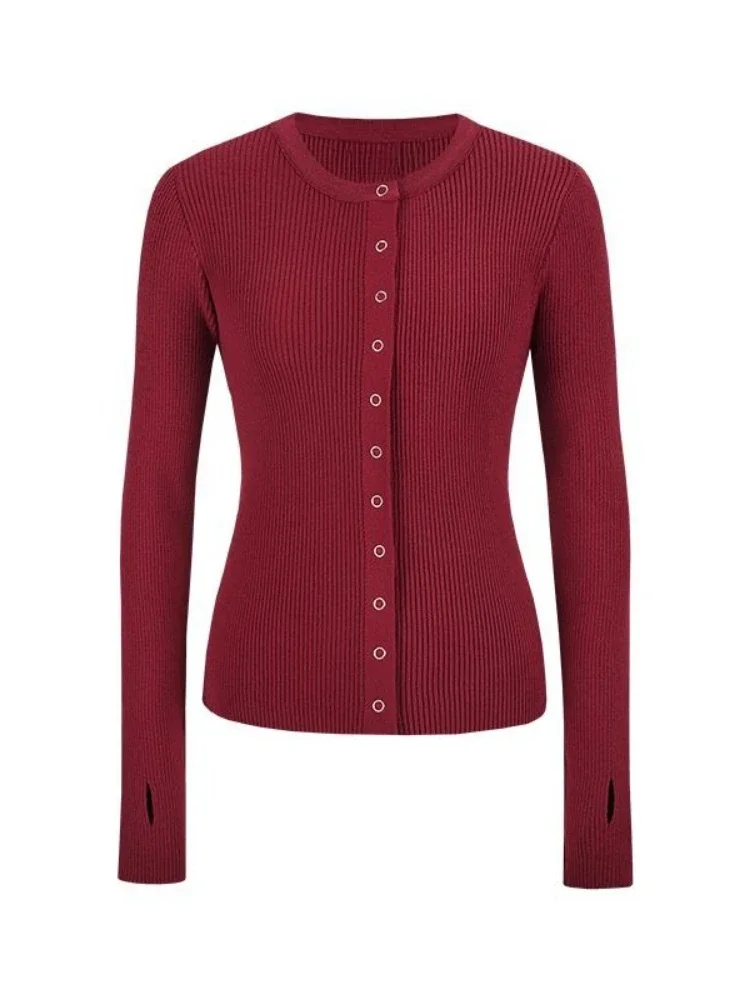 

Y2K Knitted Cardigan Women Autumn Solid Slim Fit Pullover Harajuku Grunge Top