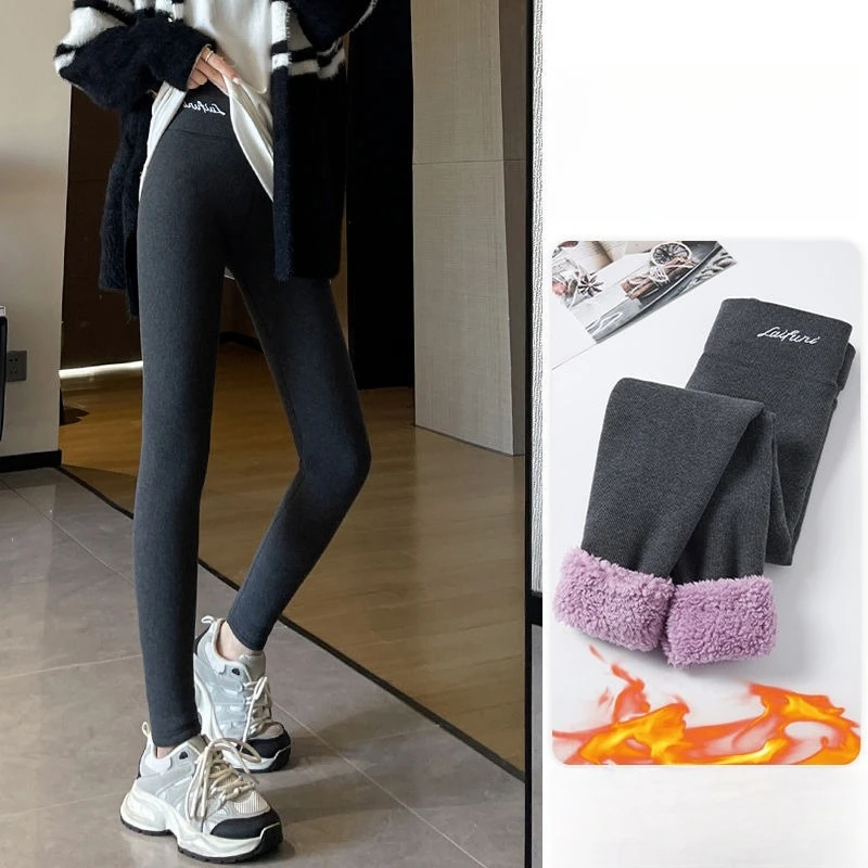 Women's Gray Sherpa Fleece Thermal Pants Heavyweight Fleece Lined High Waist Base Layer Insulated Leggings