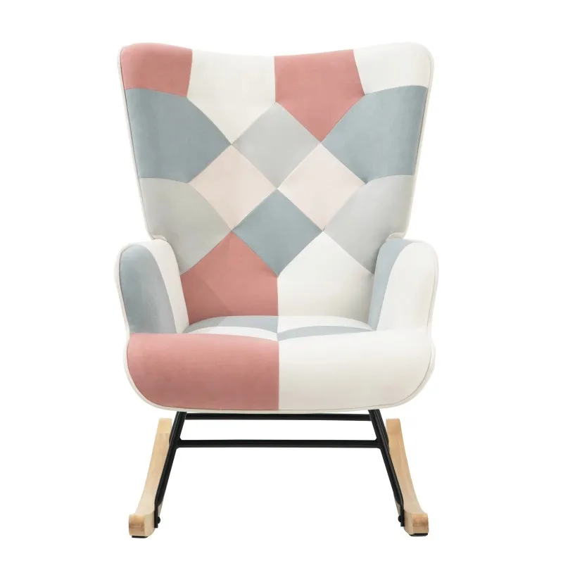 

Fabric rocking chair, wooden legs and patchwork linen for living room and bedroom