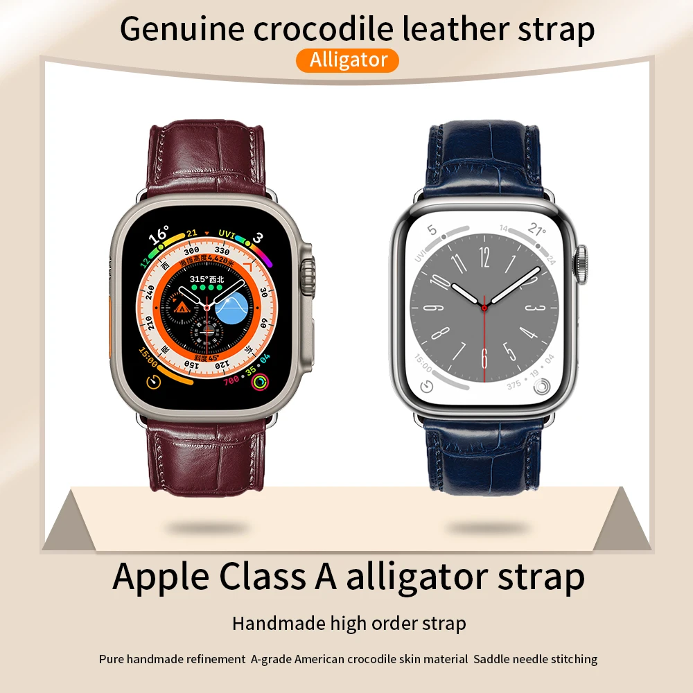 

2024 New Suitable For Apple Watch Ultra 3 2 Apple Watch Band Iwatch 10 9 8 7 6 Se 5 Top Quality Crocodile Leather Strap