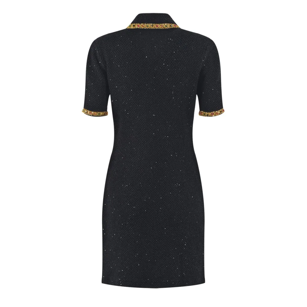 Celebrity Xiaoxiang style knitted dress Heavy diamond sequin black stretch dress