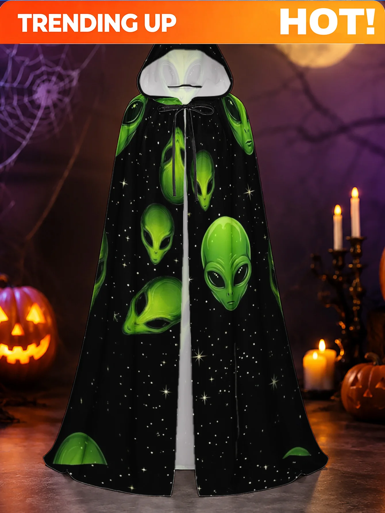Customization 1pc, Halloween Christmas Hooded Robe With Alien Faces In Space Elements, Adult Cape For Costume Enthusiasts, Great