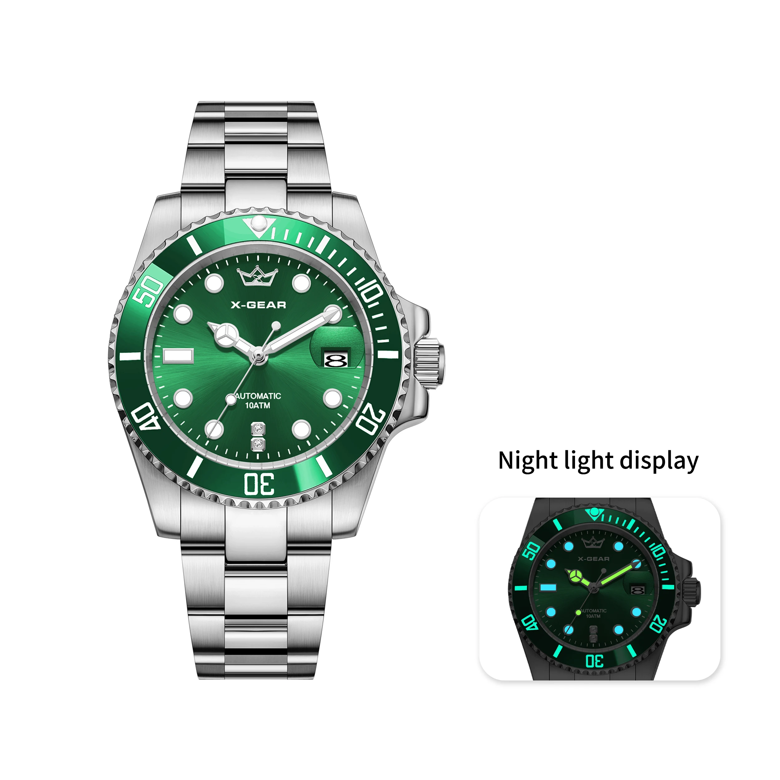 

Деловые повседневные мужские механические часы — большой циферблат, ремешок из нержавеющей стали, светящиеся и водонепроницаемые наручные часы
