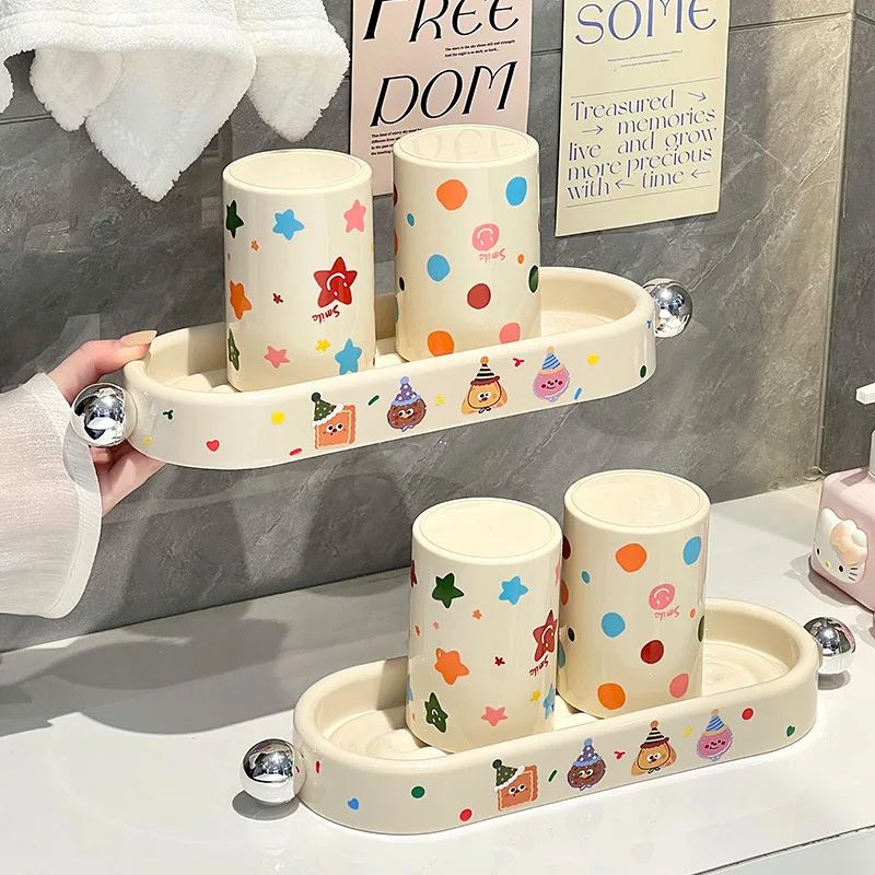 2 Cups Toothbrush Organizer for Bathroom Countertop,Toothbrush Holder for Shower,Tooth Brushing Holder Cup and Tray storage
