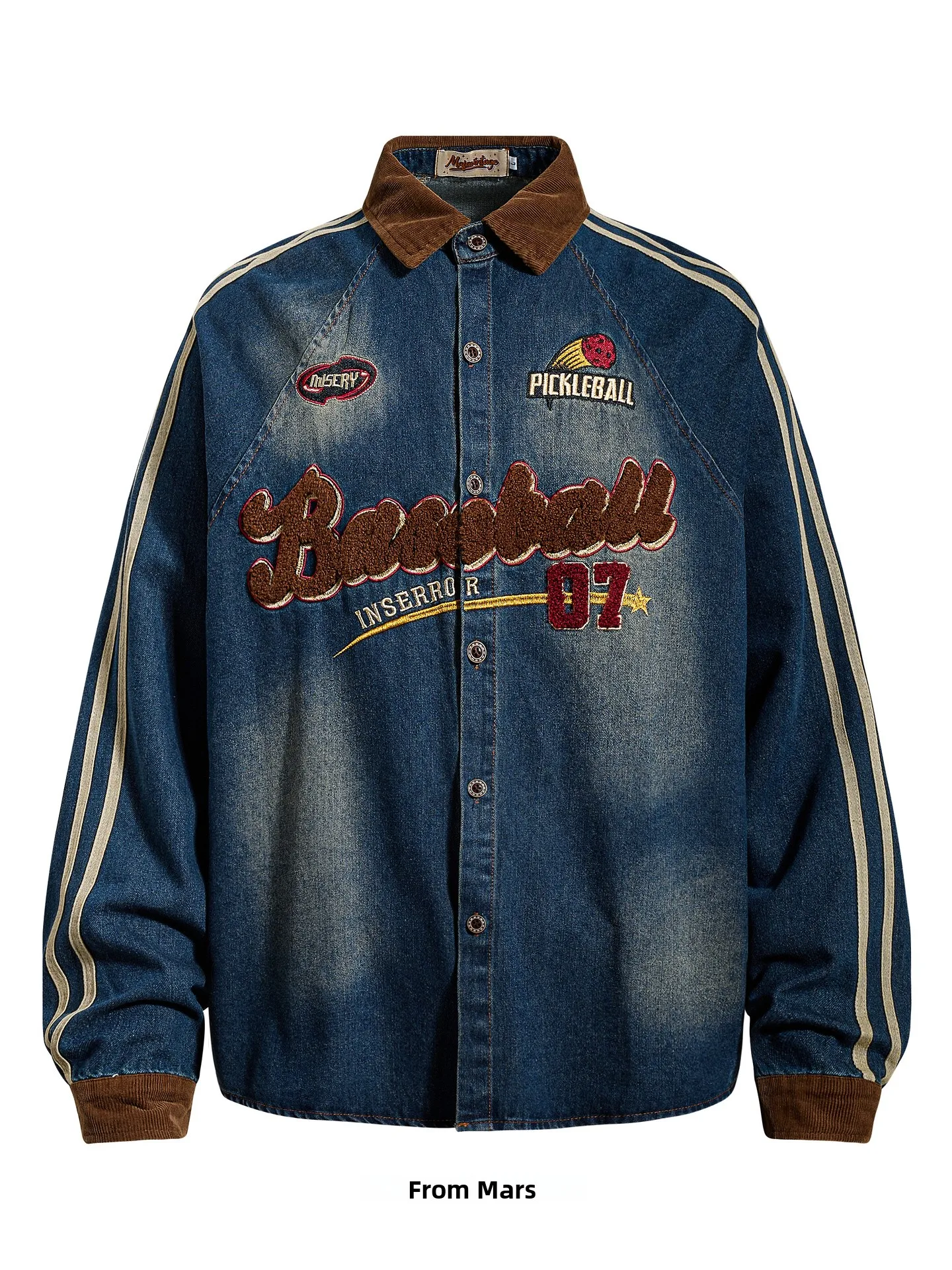 

Повседневная джинсовая рубашка с длинным рукавом и вышивкой букв, свободного кроя, из хлопка, молодежная мода, осенняя коллекция для мужчин и...