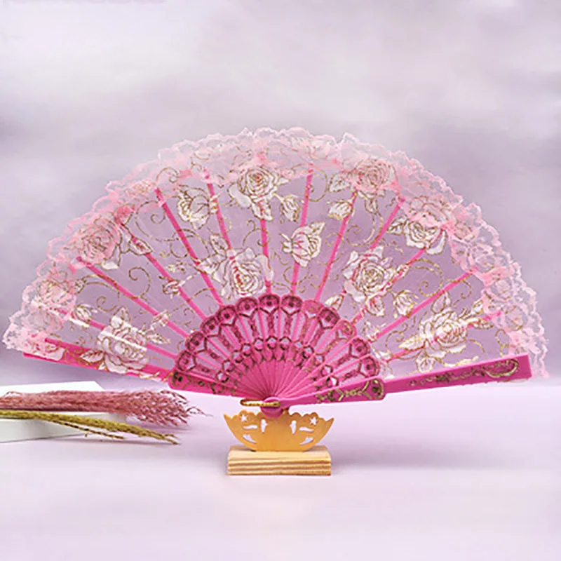 Vintage Folding Lace Fan, Chinese Decorations, Hand Held Fans, Party Wedding Dance Crafts, Favor Gift, Home Performance Props