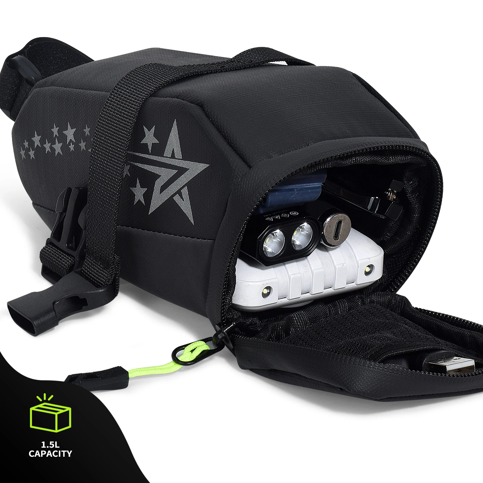 26種類のテールバッグ、自転車サドルバッグ、1.5L反射材付 - Saddle Bag Under Seat のレビューと価格