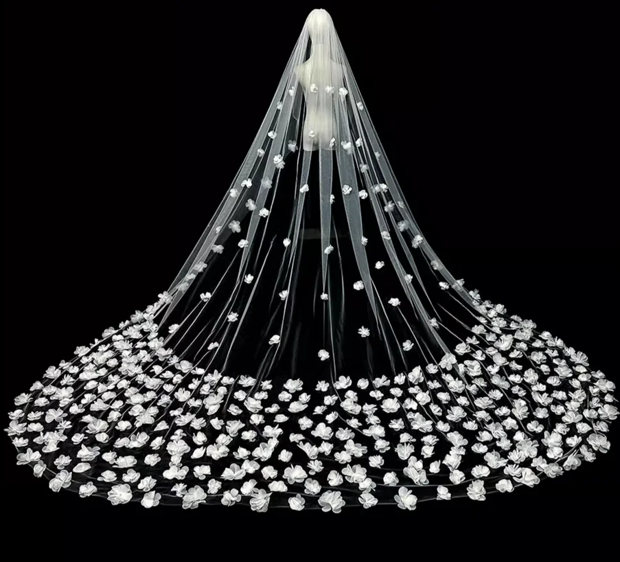 Super ethereal crystal floral veil for brides, perfect for outdoor wedding photos.