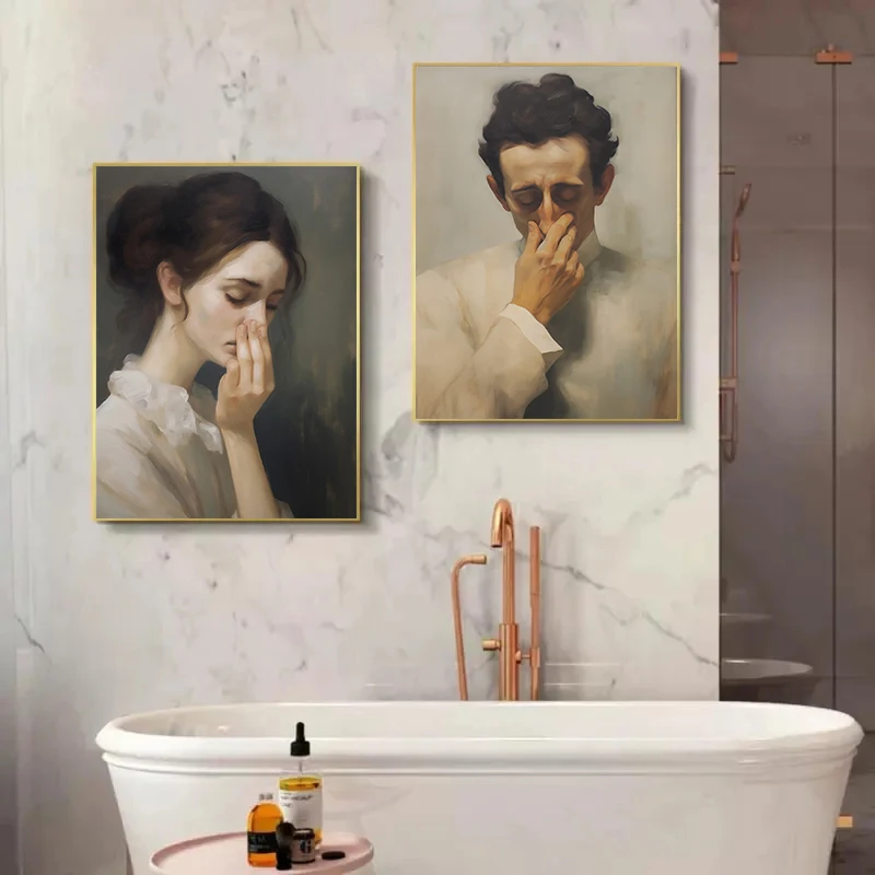 Vintage Funny Bathroom Poster Renaissance Artwork Toilet Humor Portrait Wall Art Pictures Canvas Painting Home Bathroom Decor