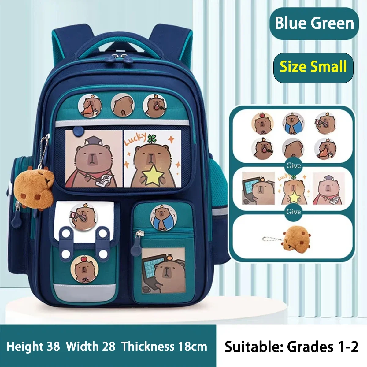 Capybara School Bag Waterproof Backpack Large Capacity Alleviate Burden Protecting Spine Widen Straps Backpack for Students Gift image 3