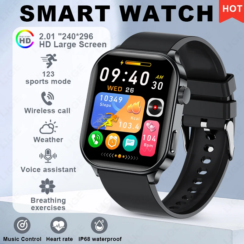 

Голосовой помощник с искусственным интеллектом для мужчин, спортивные умные часы, водонепроницаемый смарт-браслет для Android iOS, Bluetooth, телефон, умные часы, фонарик