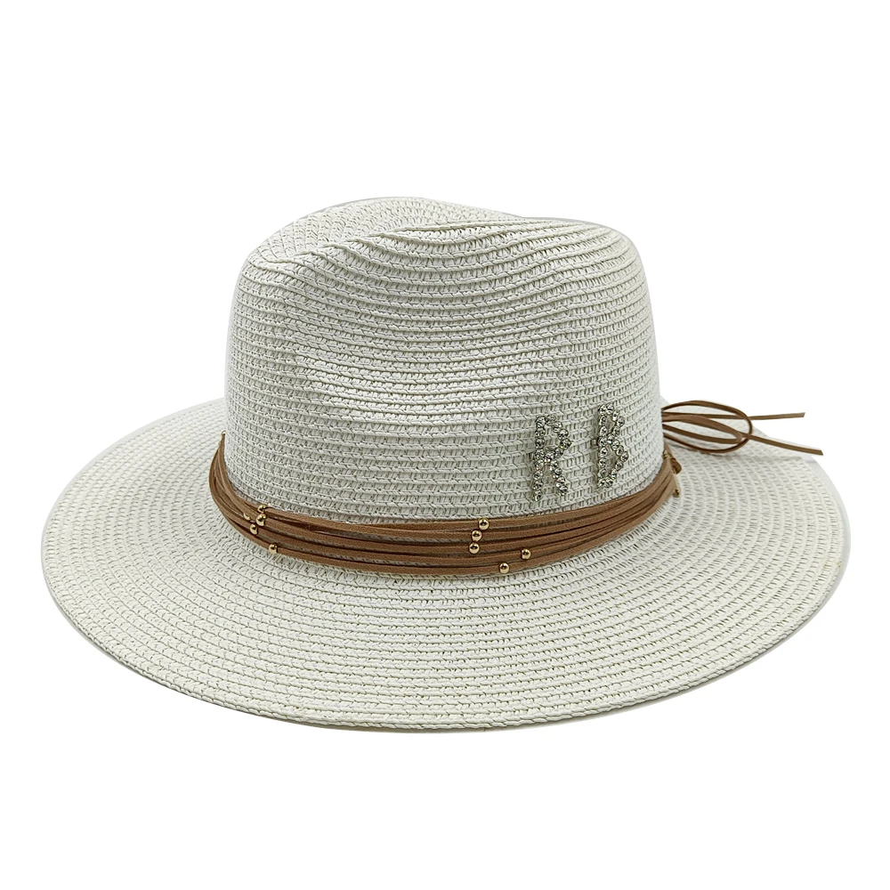 RB Rhinestone Sun Hats Women Men Summer Panama Wide Brim Straw Hats Fashion Colorful Outdoor Jazz Beach Sun Protective Cap