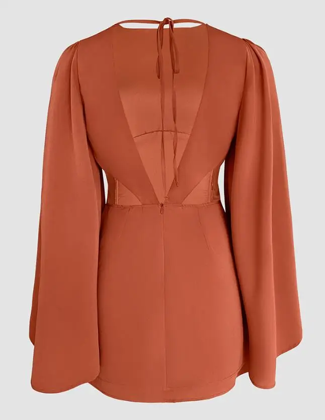 Women's Jumpsuit Round Neck Bell Sleeve Casual Backless Tied Detail Jumpsuit Simple Commuting Style Elegant Jumpsuit