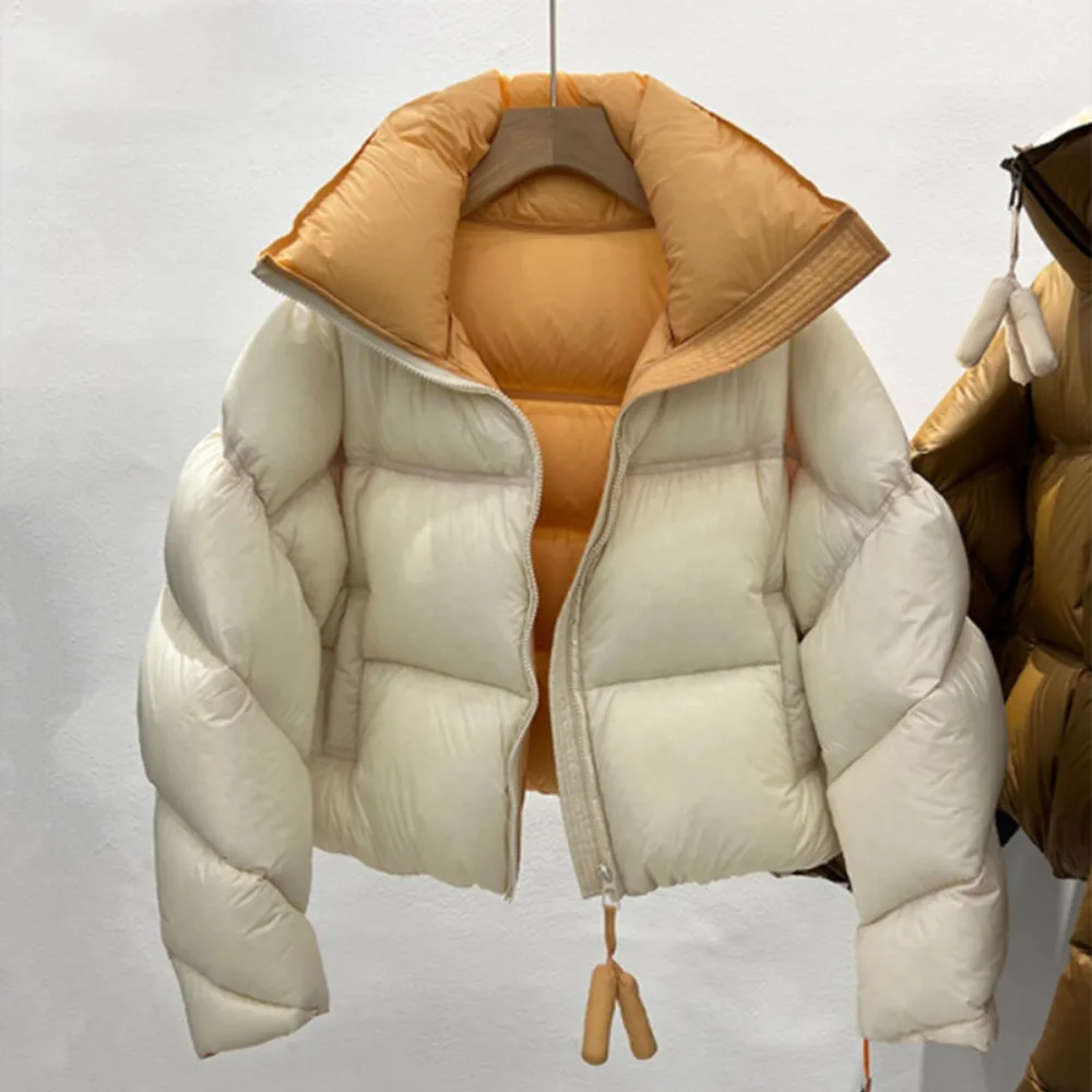 2025年 レディース 暖かいダウンジャケット スタンドカラー 防風 ショートジャケット 厚手 冬 ファッション 韓国風 ルーズ パーカー コート レディース アウター