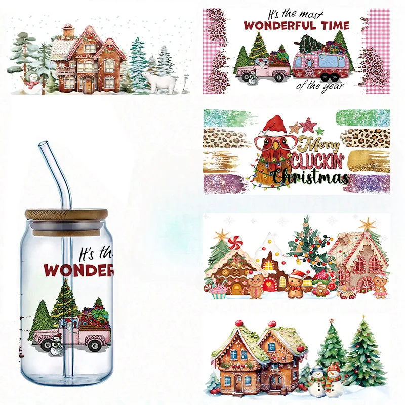 クリスマス スナタ ツリー UV DTF カップラップ 転写防水ステッカー ガラスカップ用 家具クラフト DIY クラフト 2個