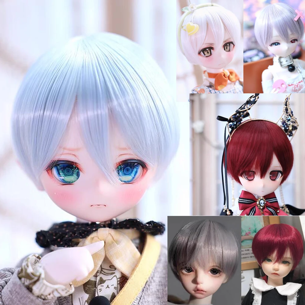 

D03-C027 children handmade toy 1/8 1/12 doll BJD/SD doll's Accessories white blue green wine red men style wig 1pcs