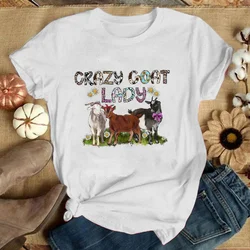 Hot Crazy Goat Lady Printed T-Shirts For Women Summer Short Sleeve Tee Shirts Round Neck Casual Summer Unisex Tops