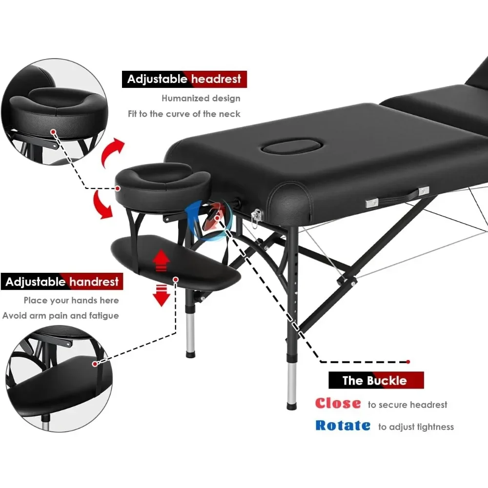 Lit de massage, 84 ", 1100 Lb. Lit de spa portable et léger pour salon, réglable, avec étui de transport, pliant, recommandé, capacité