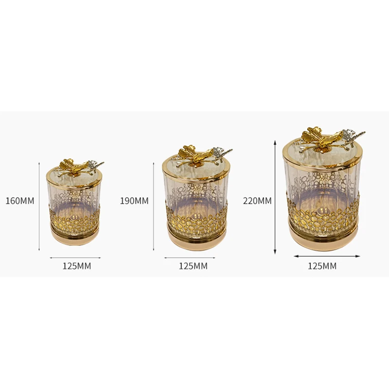 Gold-plated Butterfly Candy Jar Glass Jewelry Box Hollow Art Flower Arrangement Fruit Nut Sundries Storage Jar Home Decoration