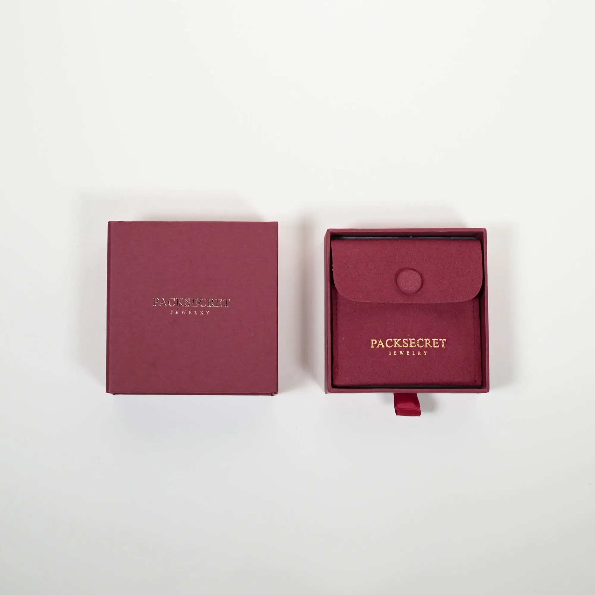 

50pcs PackSecret Custom Logo Microfiber Button Pouch Sliding Drawer Paper Box Magnetic Box with Foam Insert Jewelry Packaging Se