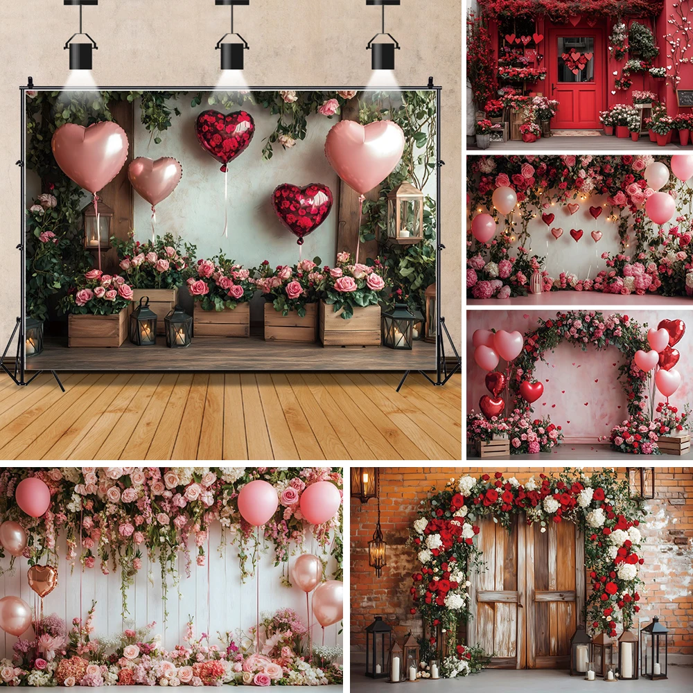 Valentine's Day Backdrop Red Heart Balloons Love Theme Party Supplie for Engagement Wedding Bridal Shower Photography Background