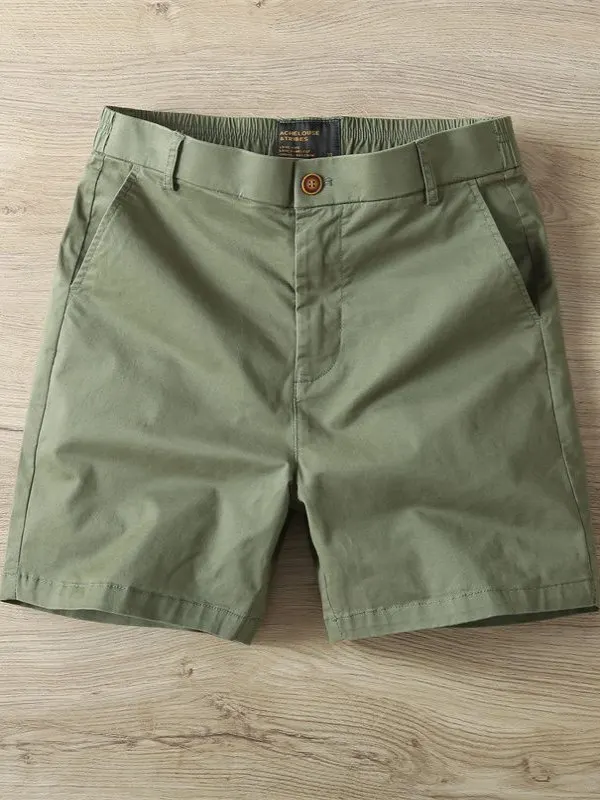 

American Retro Pure Color Men's Casual orts Thin Elastic 4-Part Summer Leisure Cotton Straight Leg Pants Youth Faion