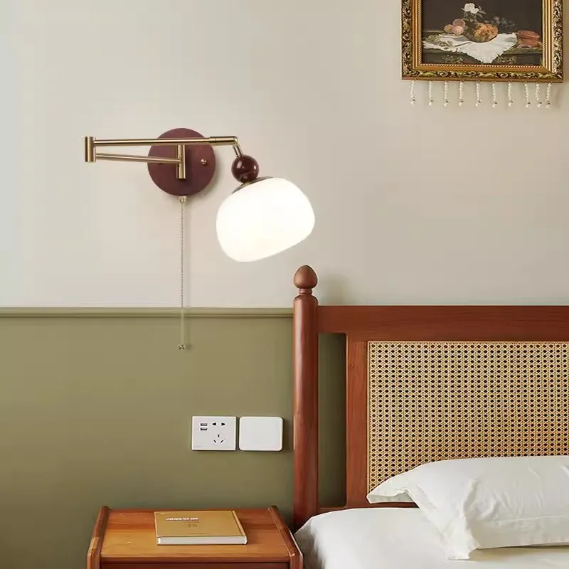 Rotating adjustable rocker arm wall lamp Bauhaus bedroom bedside wall lamp Nordic cream wind long pole creative reading lamp