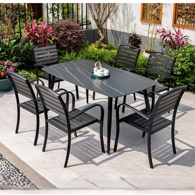 Outdoor Aluminum Table Chairs Set-Nordic Modern Design Waterproof UV-Resistant Stackable for Courtyard Terrace Milk Shop