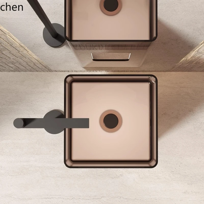 ZML wash basin transparent square column basin bathroom floor-to-ceiling face wash basin