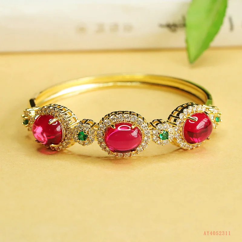 

Cultivated Ruby Red Corundum Bracelet Jewelry Retro Fashion Versatile