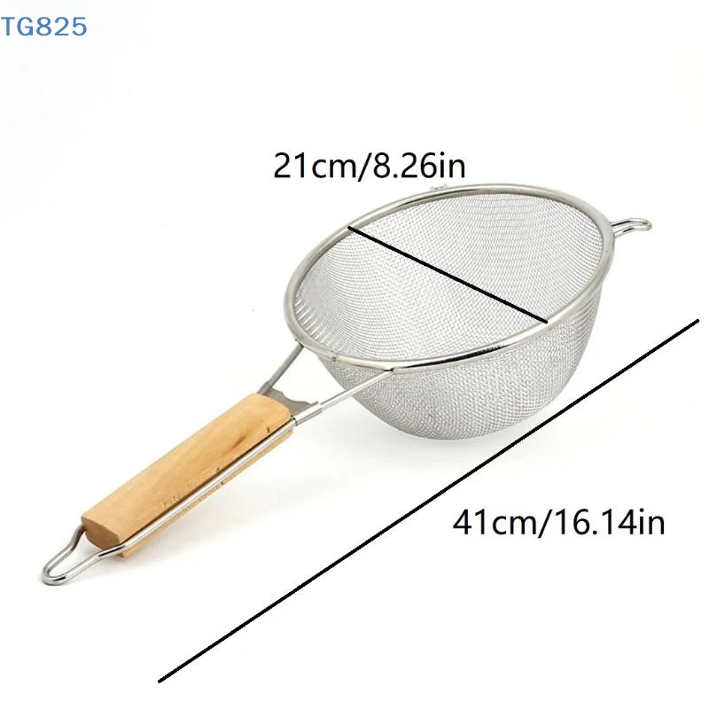 【AN】【AN】1pcs Stainless Steel Mesh Filter Spoon With Wooden Handle Flour Filter Spoon Household Kitchen Fried Food Filter Oil