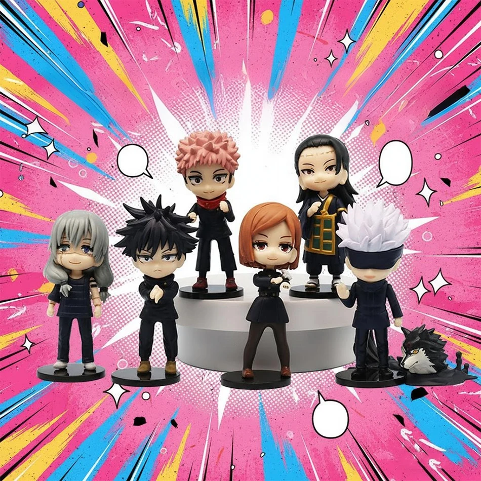 7 Teile/satz Anime Jujutsu Line Figur Kojo Yuji Gegenseitige Hilfe Satori Fushiguro Megumi Kugisaki Niedliche Spielzeugauto Dekoration PVC Modell Technik ft