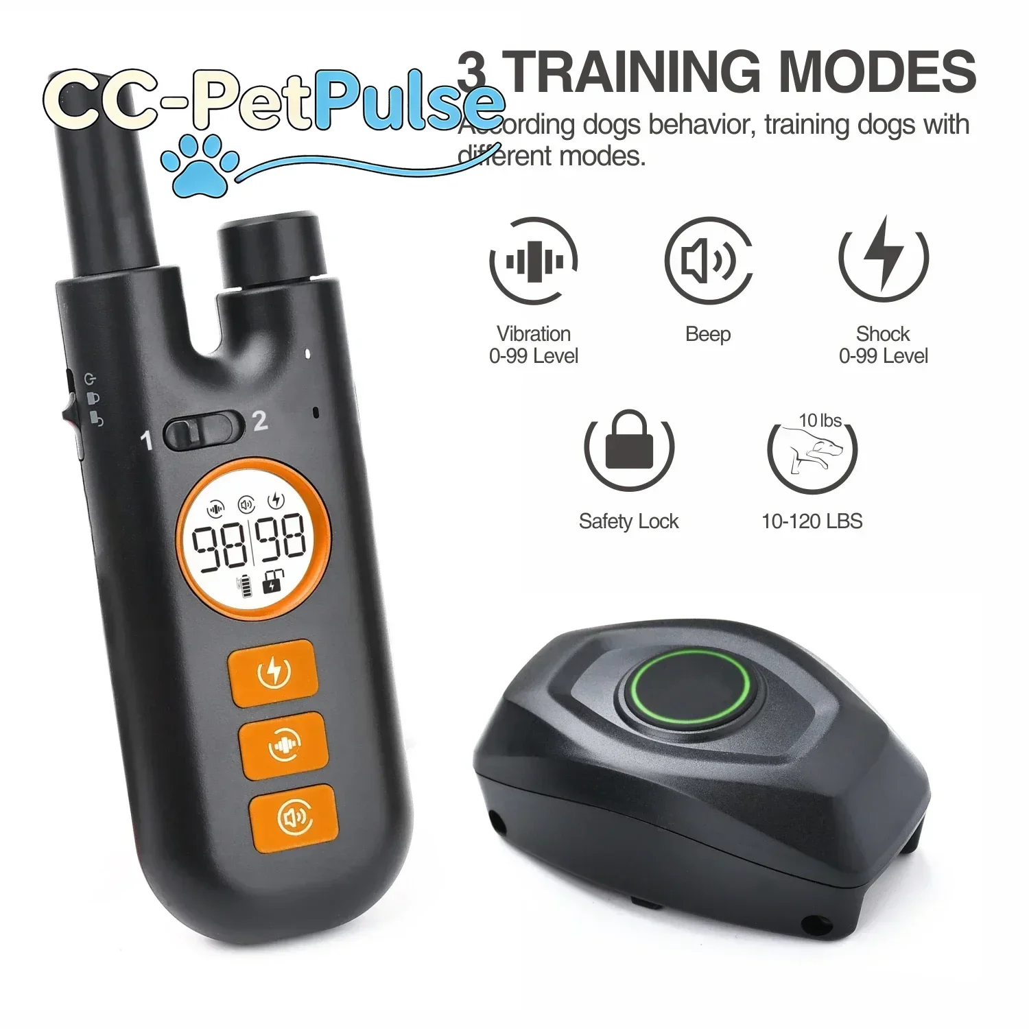 

CC-PetPulse 800M Dog Training Collar Electric Shock Collar 3 Modes Dog No Barking Training Collar Shock Beep Vibration for Dogs