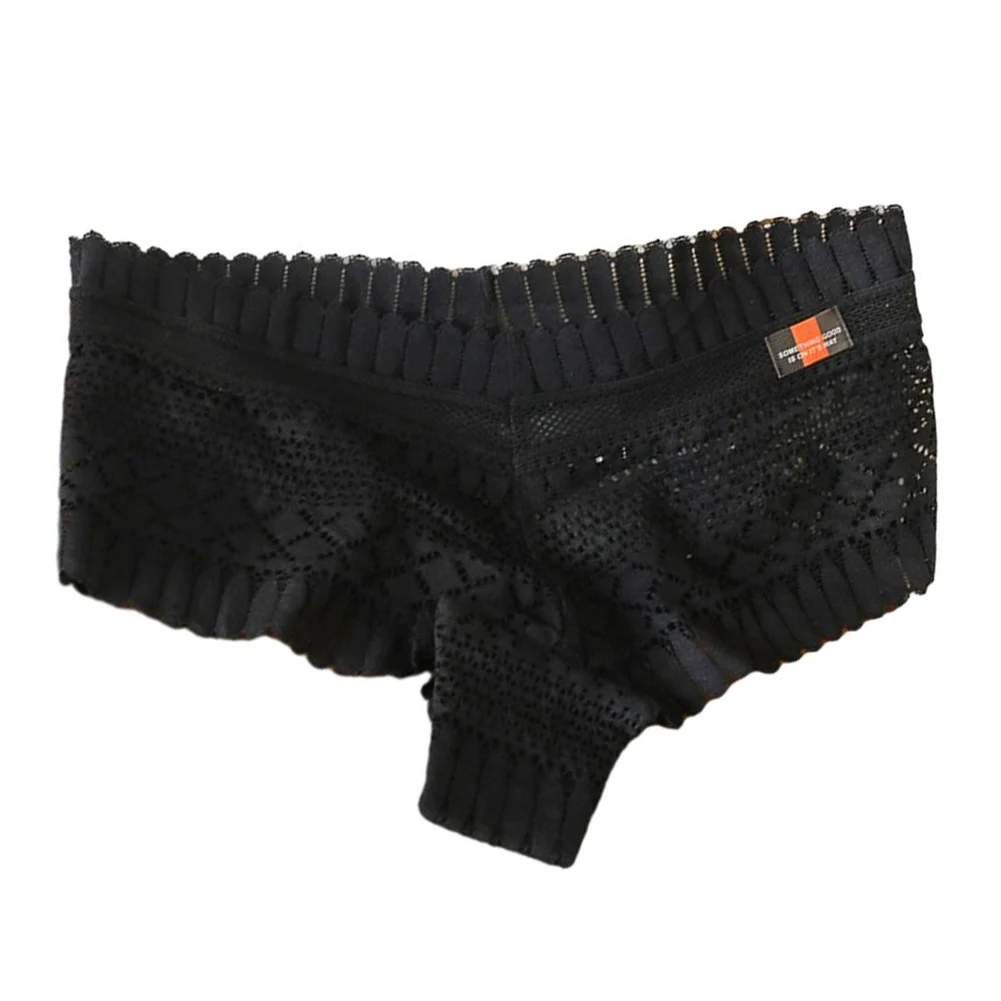 Mutandine trasparenti da donna Intimo sexy in pizzo cavo Pantaloncini in rete Slip in cotone Senza cuciture e traspirante Nero delicato sulla pelle