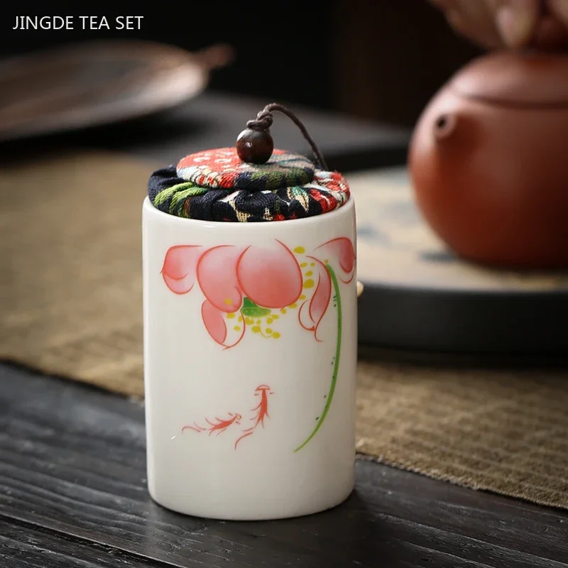 Chinese Ceramic Tea Jar Sealed Tea Storage Tin Portable Moisture-proof Pu \'er Tea Box Tradition Tea Accessories Coffee Container