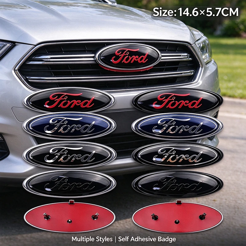 Clip on Ford Emblem 14.6x5.7CM Car Front Hood Rear Trunk Logo Badge for Kuga Fiesta Explorer Focus Ranger Mondeo Transit Hub Cap