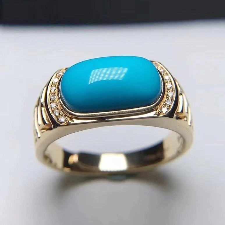 

Art Deco Luxury 925 Silver Blue Turquoise Diamond Finger Band Ring For Men White Gold Turquoise Gemstone Men Jewelry Accessories